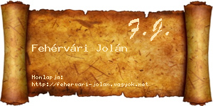 Fehérvári Jolán névjegykártya